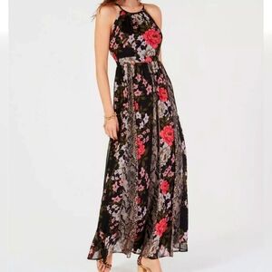 I.N.C Black Floral Halter Sleeveless Cocktail Maxi Dress Size 12
